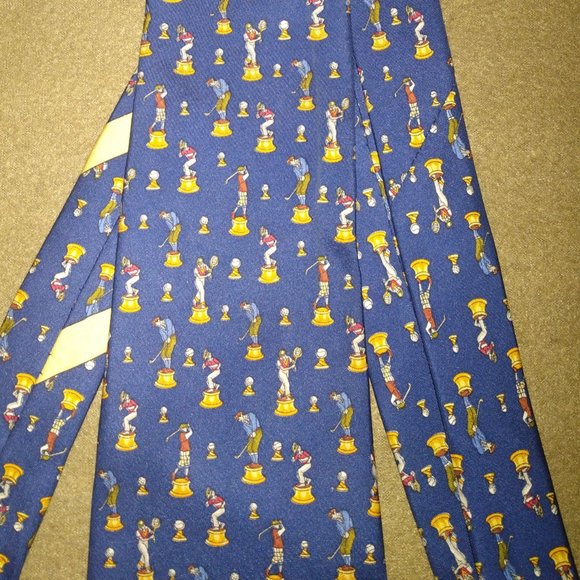 ❤️NWOT SALVATORE FERRAGAMO Navy Golf Theme Silk Necktie Tie - Picture 3 of 5